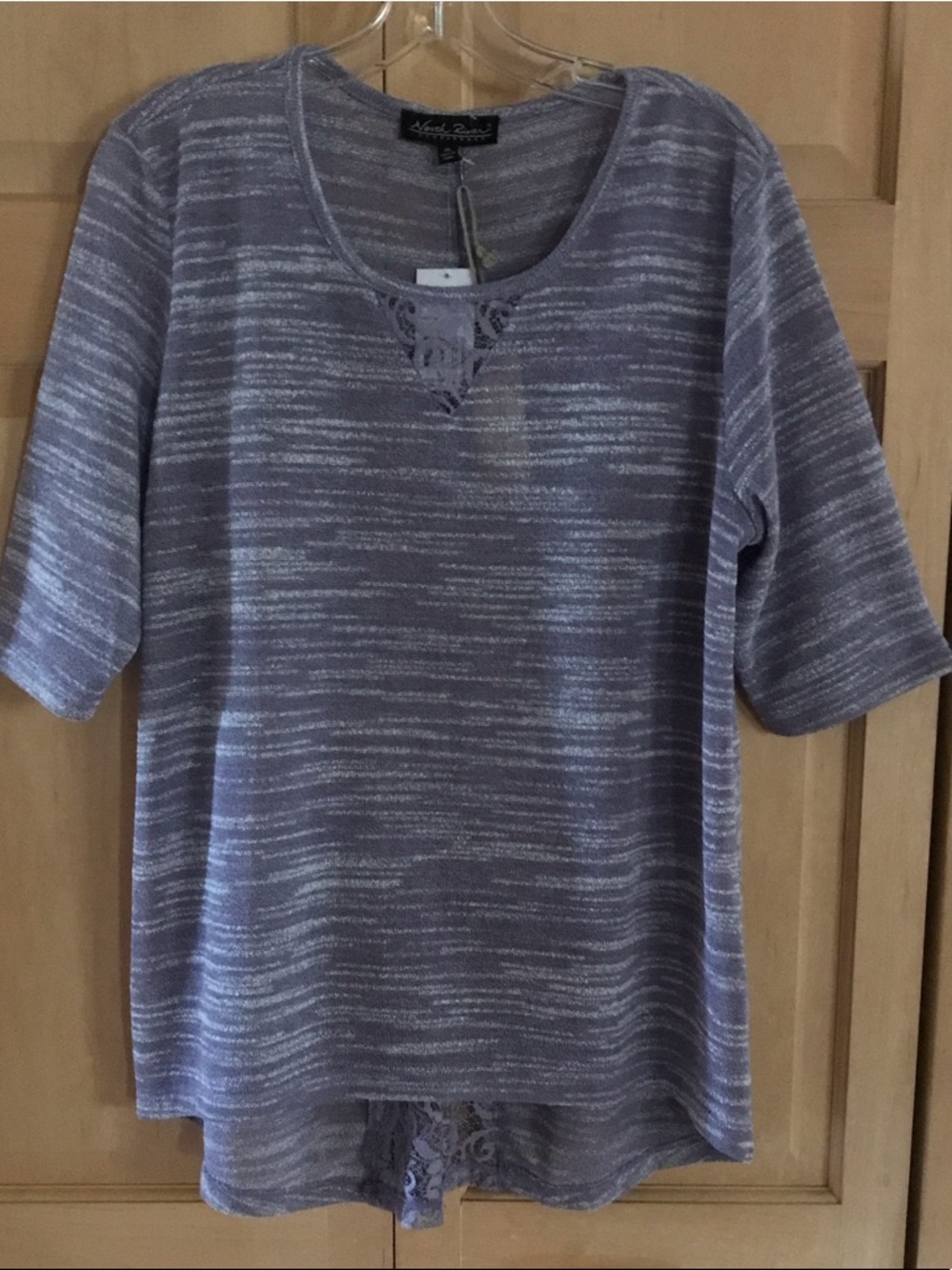 New Crochet-Trim Heathered Lavender Short Sleeve Women's Top